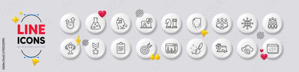 Paint brush, Target and Voicemail line icons. White buttons 3d icons. Pack of Music, Work home, Recovery file icon. Winner medal, Time management, Chemistry lab pictogram. Vector Paint brush, Target and Voicemail line icons. White buttons 3d icons. Pack of Music, Work home, Recovery file icon. Winner medal, Time management, Chemistry lab pictogram. Vector