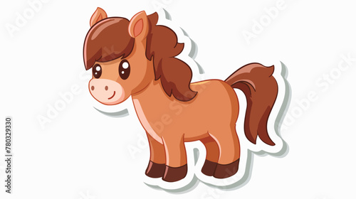 Cute cartoon brown pony horse. Sticker or toy for kid