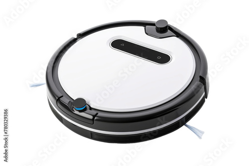 Black and White Robot Vacuum on White Background. On a White or Clear Surface PNG Transparent Background.