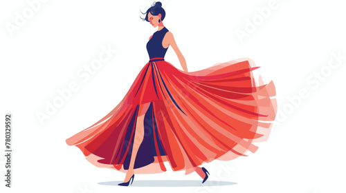 Fashionable girl shows a beautiful dress flat vector