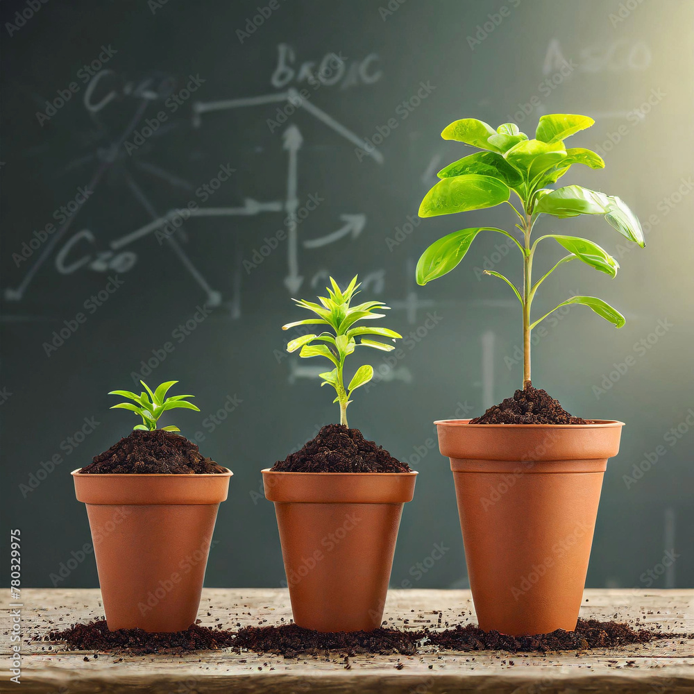Obraz premium 화분에 심은 식물 성장 과정