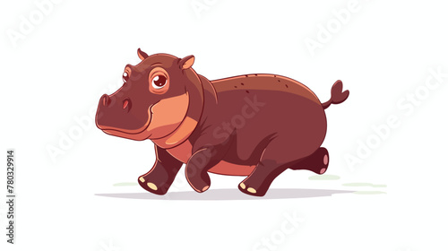 Cartoon baby hippo running isolated on white background