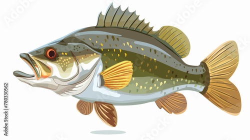 Cartoon bass fish flat vector isolated on white background