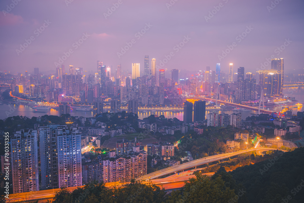 City skyline and river night view in Chongqing, China