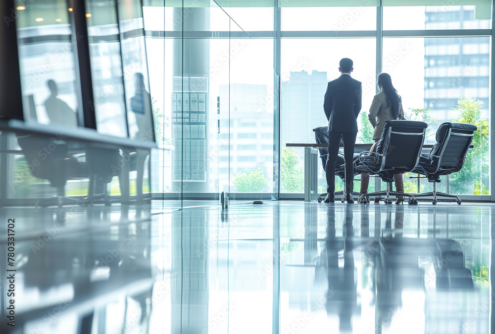 Modern business space and business people in the distance Modern business space and business people in the distance