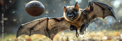 a Bat playing with football beautiful animal photography like living creature