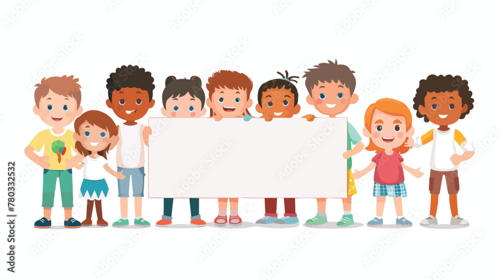 Cartoon children with blank sign flat vector isolated