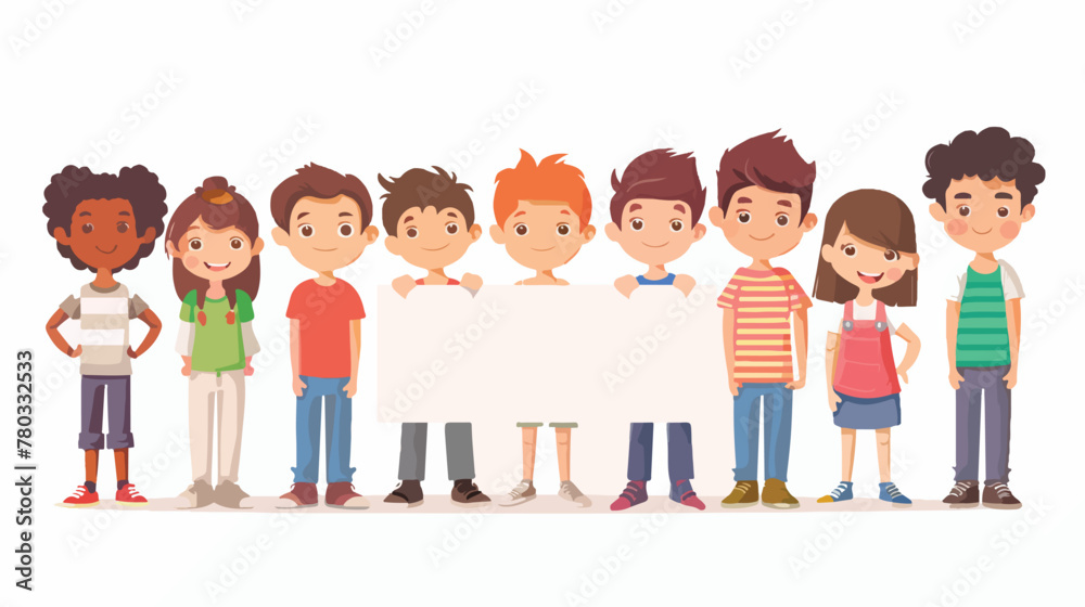 Cartoon children with blank sign flat vector isolated