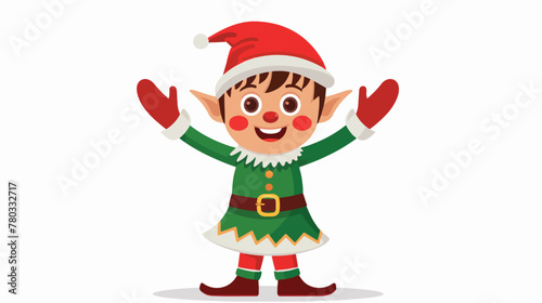 Cartoon Christmas Elf waving with both hands flat vector © Asad