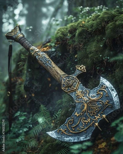 Wood and steel magickal axe, virtue embodied, ambient light, intricate details, close perspective , 8K , high-resolution, ultra HD,up32K HD photo