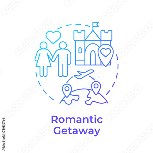 Romantic getaway blue gradient concept icon. Honeymoon destinations. Travel for two. Love trip. Round shape line illustration. Abstract idea. Graphic design. Easy to use in application