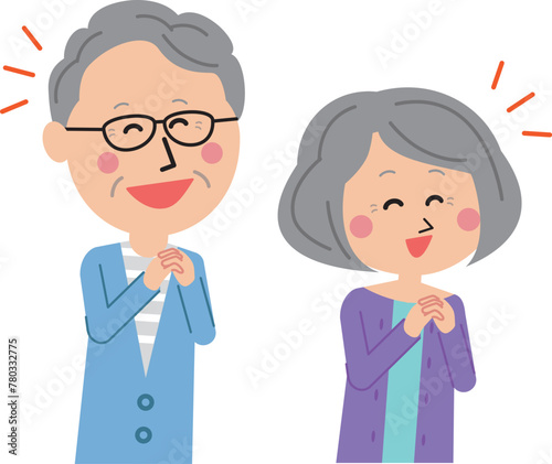 ポップな家族　手を組んで喜ぶ　うれしいシニアの夫婦