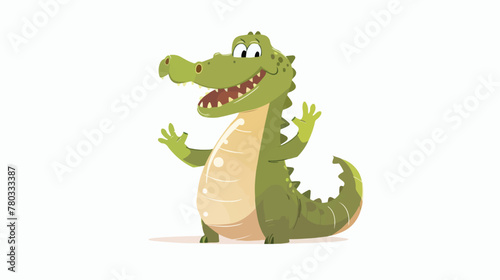 Cartoon crocodile waving hand flat vector isolated on