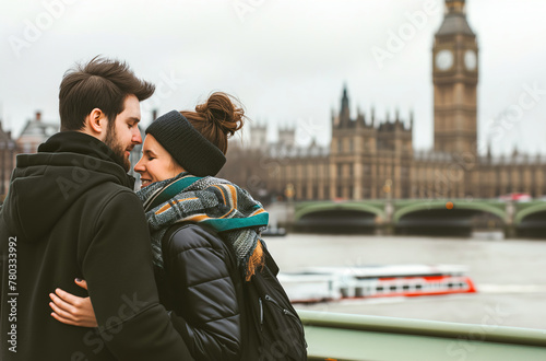 Couple on a tour of London near Big Ben