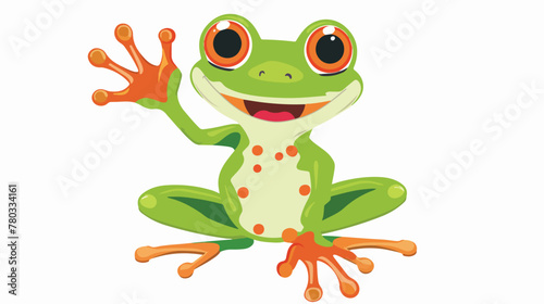 Cartoon cute frog waving hand flat vector isolated on