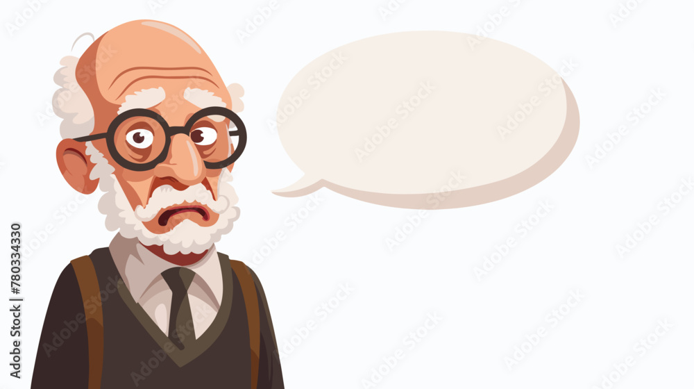 Cartoon disappointed old man with speech bubble flat vector