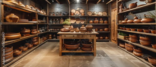 Gourmet kitchenware store with artisanal pots and handcrafted utensils photo