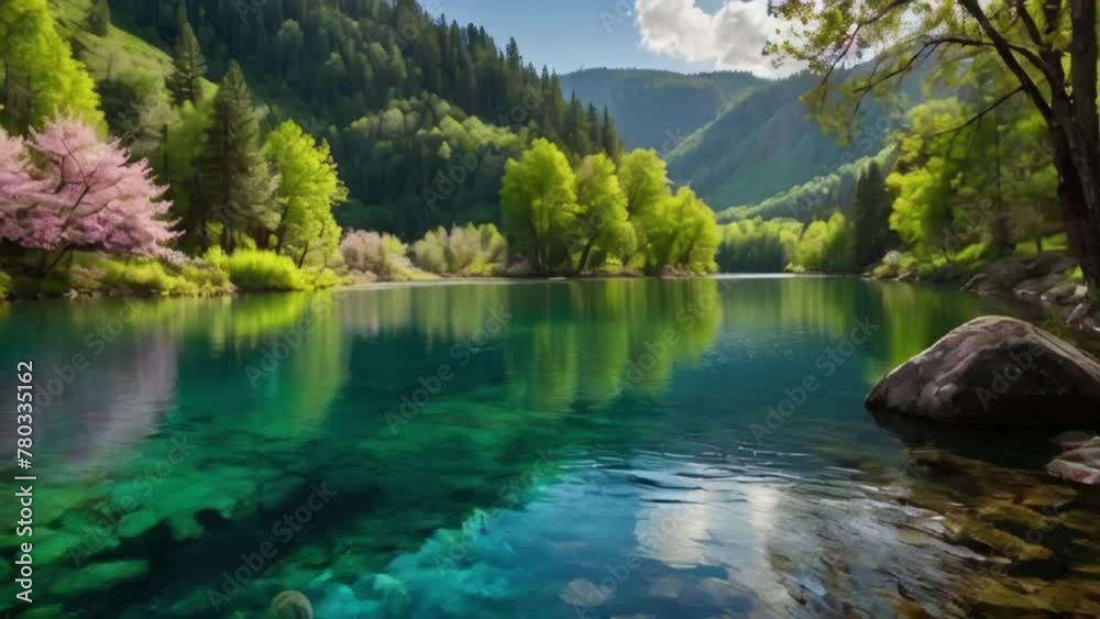 the tranquil waters of lake with lush green forest background the tranquil waters of lake with lush green forest background