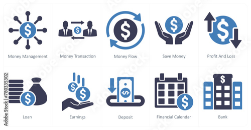 A set of 10 accounting icons as money management, money transaction, money flow