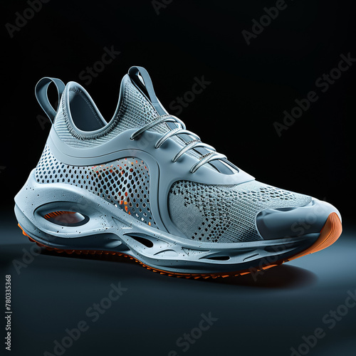 Render of a high-tech sports shoe with minimalist design and smart fabric technology