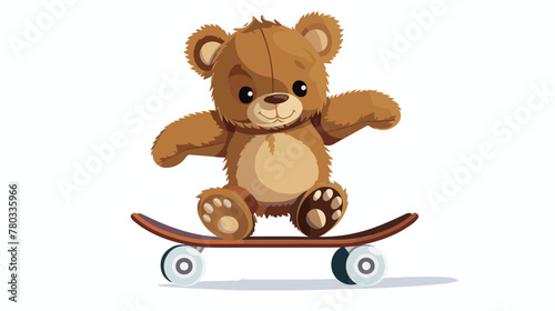 Cartoon teddy bear on skateboard flat vector isolated