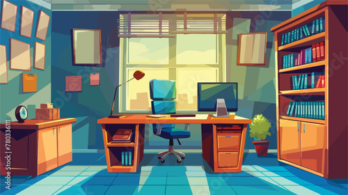 Cartoon vector illustration interior office room with