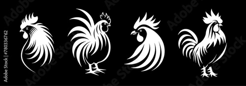 Set rooster logo template black and white for logo icon mascot