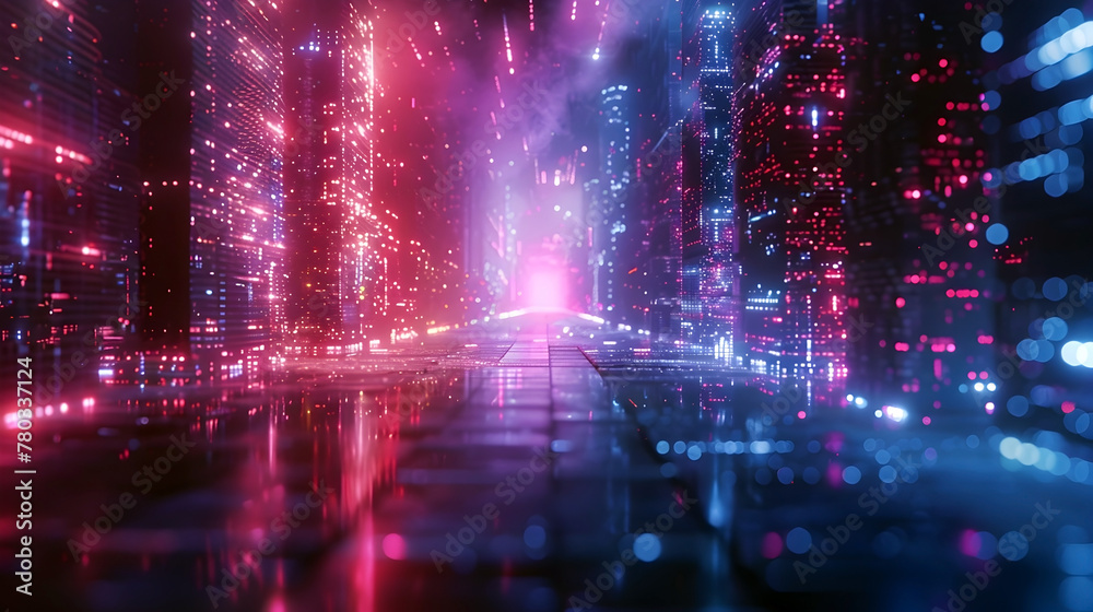 Dazzling Cybernetic Cityscape Neon Lights Swirling Amidst a Dystopian Crystalline Wonderland in D Cinematic Splendor