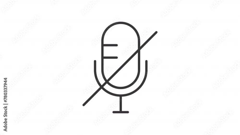 Mute microphone line animation. Animated crossed out mic icon. Microphone disable. Voice off