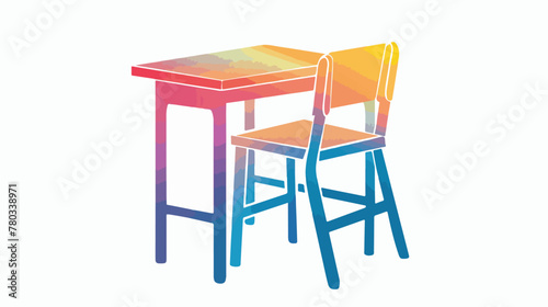 Gradient school desk with chair isolated icon vector