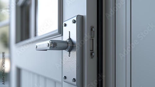 Detailed view of a panic latch installation on a security door, highlighting the locksmith's skill in repair and replacement solutions