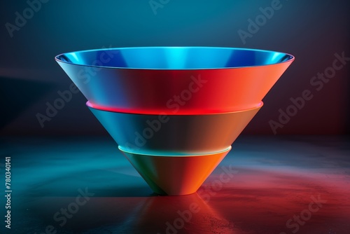 Digital Sales funnel, illuminated with navy blue, red, light green, showcasing impressive quality and lighting,