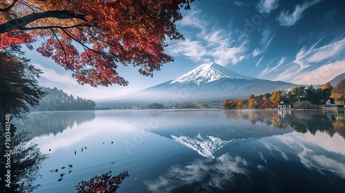 Beautiful landscape of mountain fuji around yamanakako lake  ,Generative ai,  © irvan