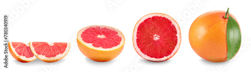 Fresh ripe grapefruits isolated on white  set