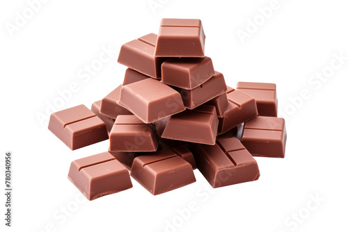 Stack of Chocolate Pieces. On a White or Clear Surface PNG Transparent Background.