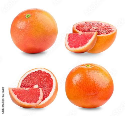 Fresh ripe grapefruits isolated on white, set