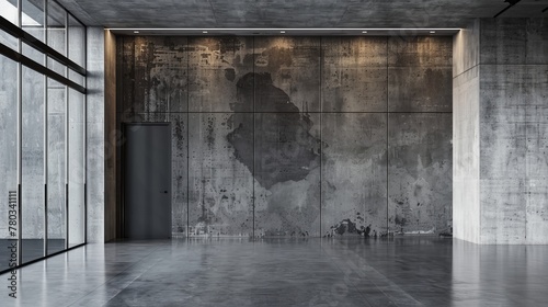 Studio space highlighted by a smoke cement concrete wall, offering a chic and spacious background for diverse product setups