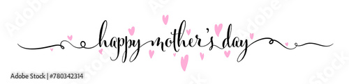 Happy Mother's Day text with hearts. Mother's Day line art banner