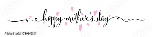 Happy Mothers Day text, Mother Day line banner, pink hearts