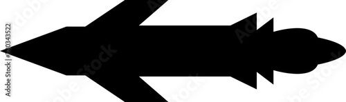 Missile icon in fill style. Combat rocket weapons. Nuclear atomic warhead silhouette symbol. Army or military guided Missile sign. Air missile attack for web design isolated on transparent background.