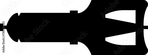 Missile icon in fill style. Combat rocket weapons. Nuclear atomic warhead silhouette symbol. Army or military guided Missile sign. Air missile attack for web design isolated on transparent background.