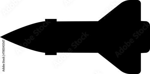 Missile icon in fill style. Combat rocket weapons. Nuclear atomic warhead silhouette symbol. Army or military guided Missile sign. Air missile attack for web design isolated on transparent background.