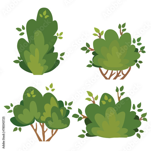 Set of natural bush and garden trees for park cottage and yard vector illustration isolated on white background