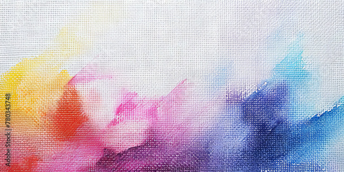 colorful pink, purple yellow red blue Paint on a canvas, colorful watercolor canvas texture on white, copy space