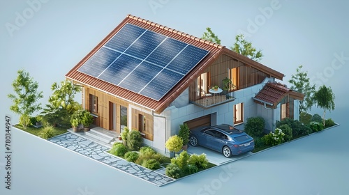 Eco-Friendly Solar-Powered Smart Home with Renewable Energy and Electric Vehicle Charging in a Lush Landscape