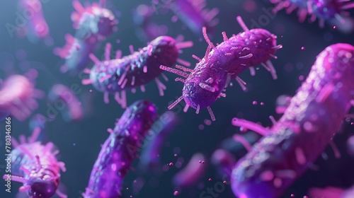 Concept infectious agents bacteria bacilli E coli part of the gut microbiome Magnified image from under the microscope 3D rendering 3D illustration ,Generative ai, 