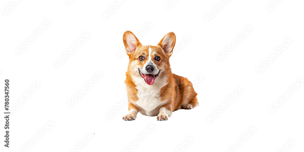 
Corgi dog sitting, happy face looking at the camera isolated on a white background