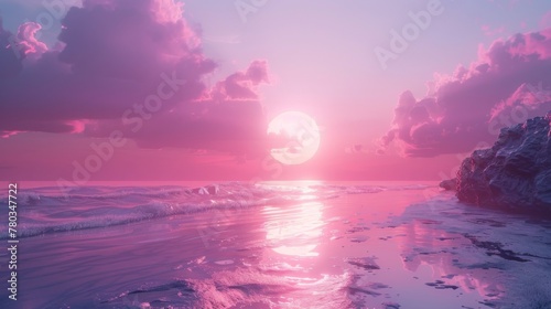 sunset on the beach with vaporwave tone color, suitable for wallpaper, posters, etc. Generative AI