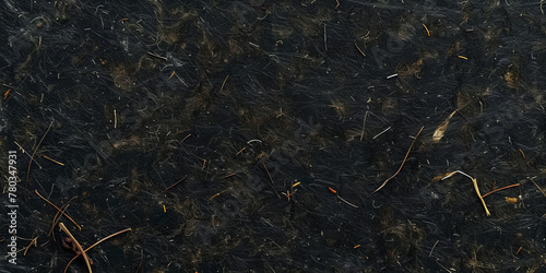  closeup texture of black paper with small twigs scattered across it, 