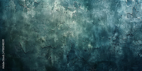 A blue wall with a rough texture. The wall is covered in cracks and has a faded appearance